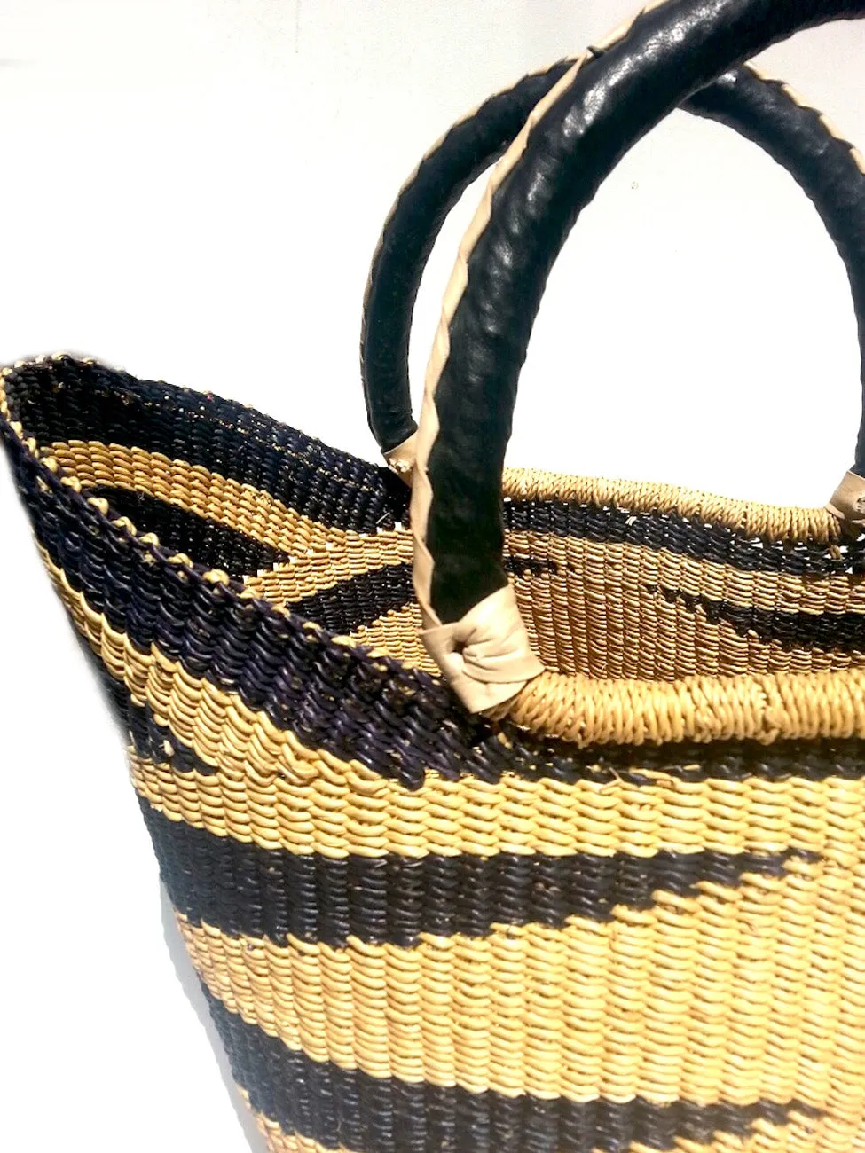 African Market Shopper Tote Bag Leather Handles