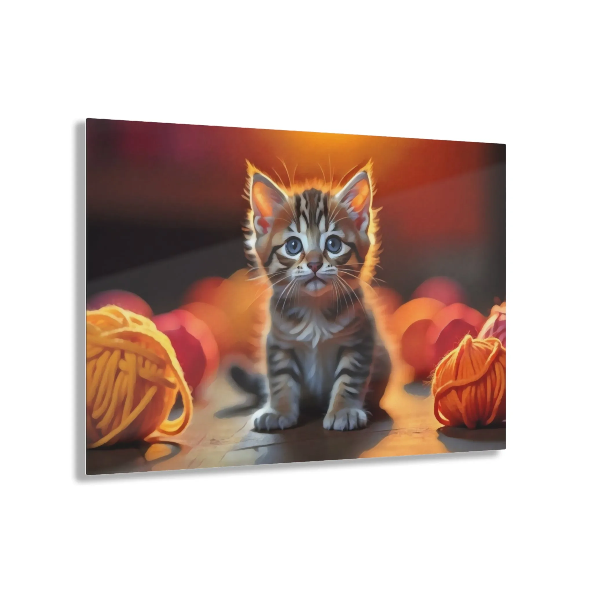 Art Acrylic Print Playful Curiosity: Kitten with Yarn Chaia Malana