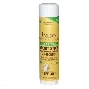 Babo Botanicals Clear Zinc Sport Stick, Unscented SPF 30, 0.6 oz