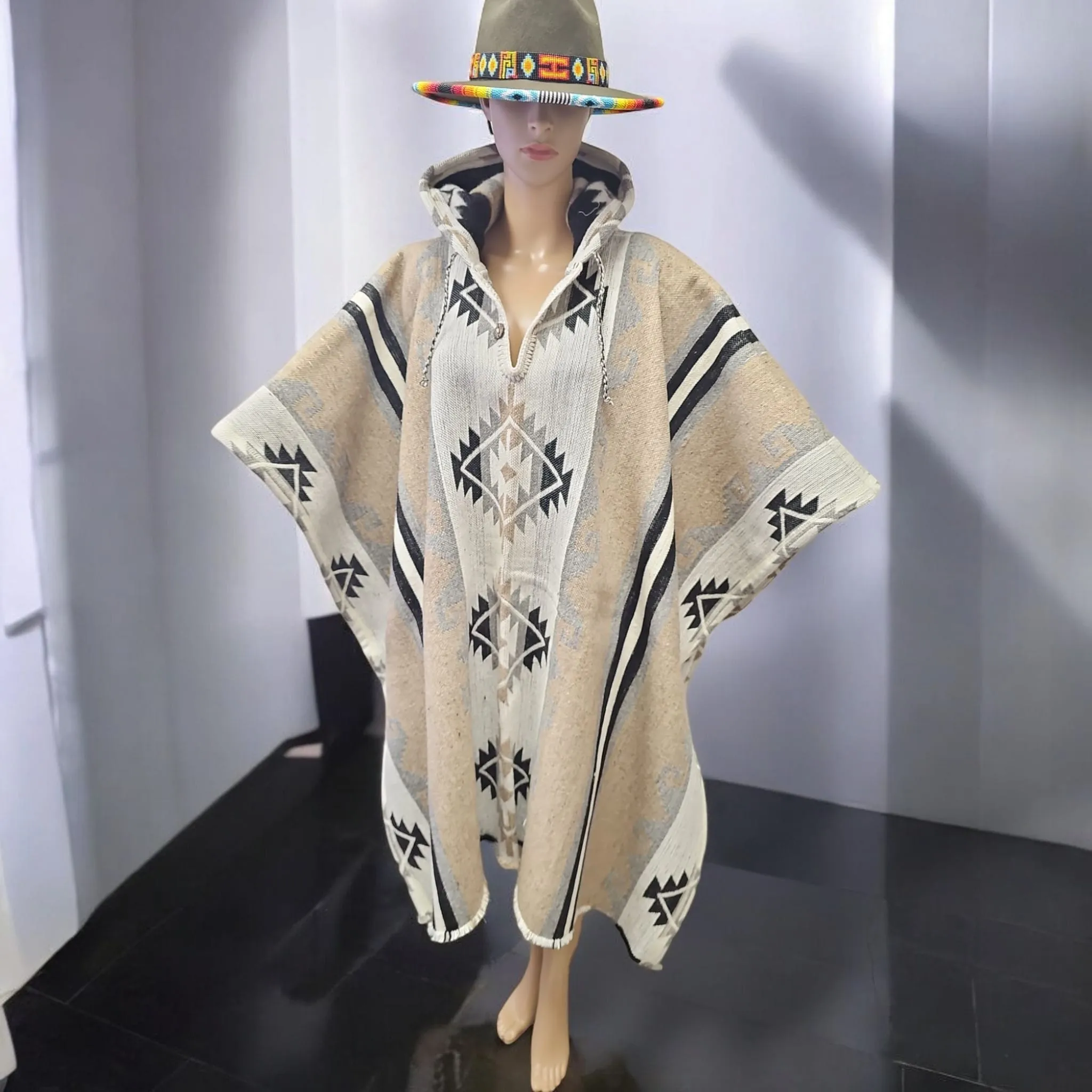 Beige Pure Llama wool Ponchos