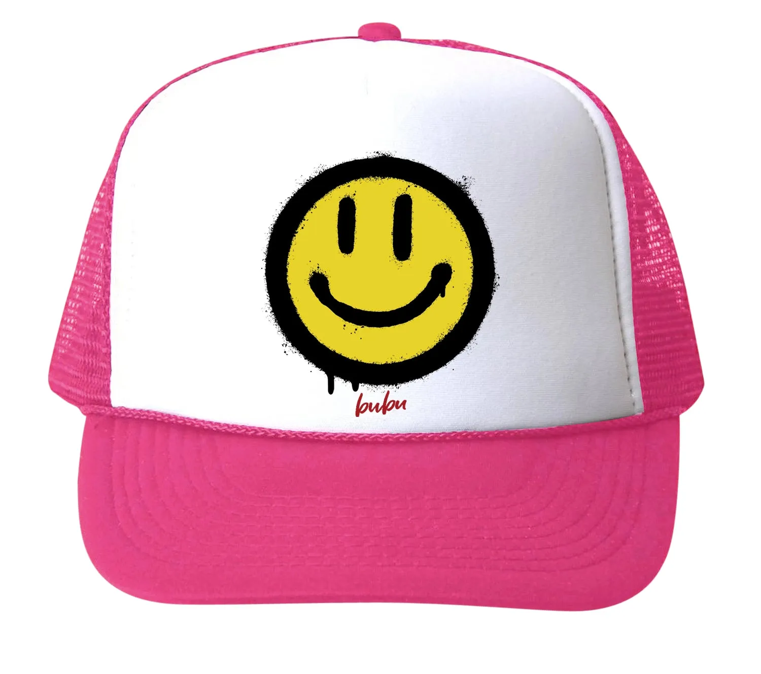 Bubu-Trucker Hat-All Smiles Smiley Face-Hot Pink