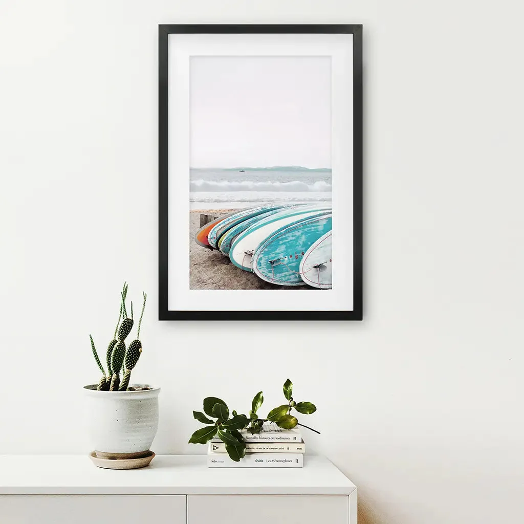 Colored Surfboards on The Beach. Ocean Surfing Print