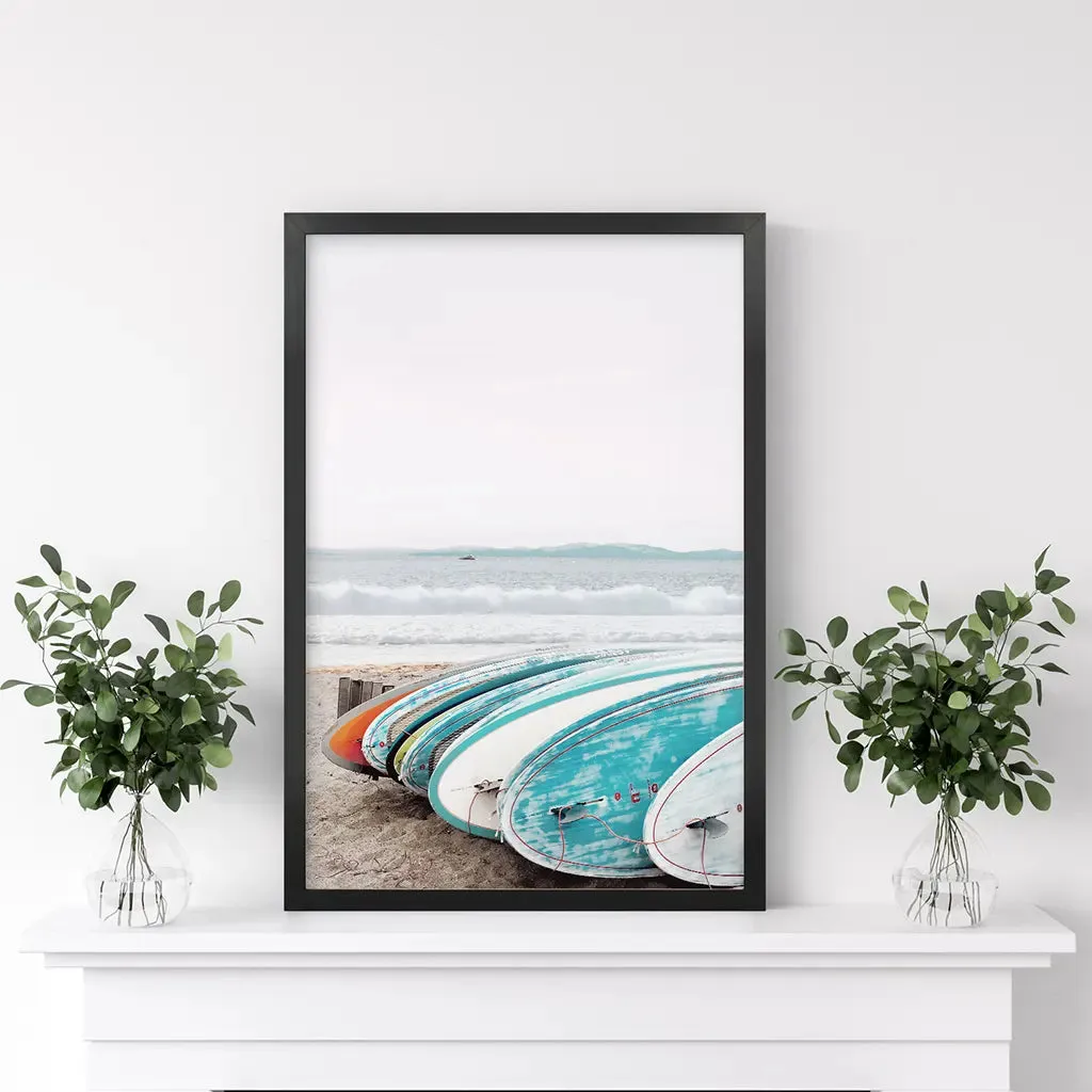 Colored Surfboards on The Beach. Ocean Surfing Print