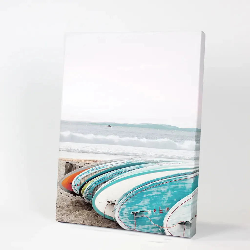 Colored Surfboards on The Beach. Ocean Surfing Print