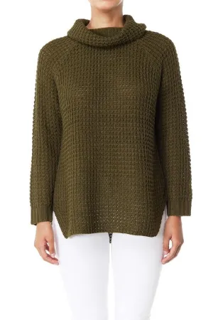 Cowl Neck Oversized Pop-Corn Knit Tunic Sweater