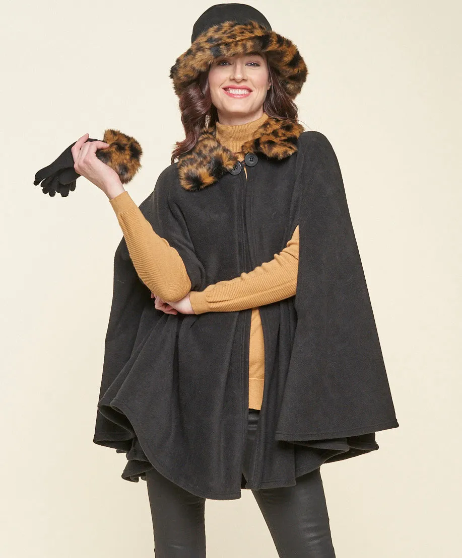 Desmona Faux Fur Trim Fleece Cape