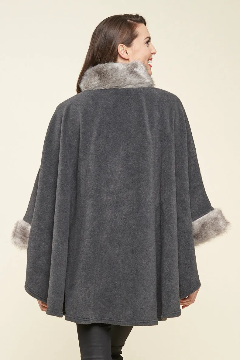 Desmona Faux Fur Trim Fleece Cape