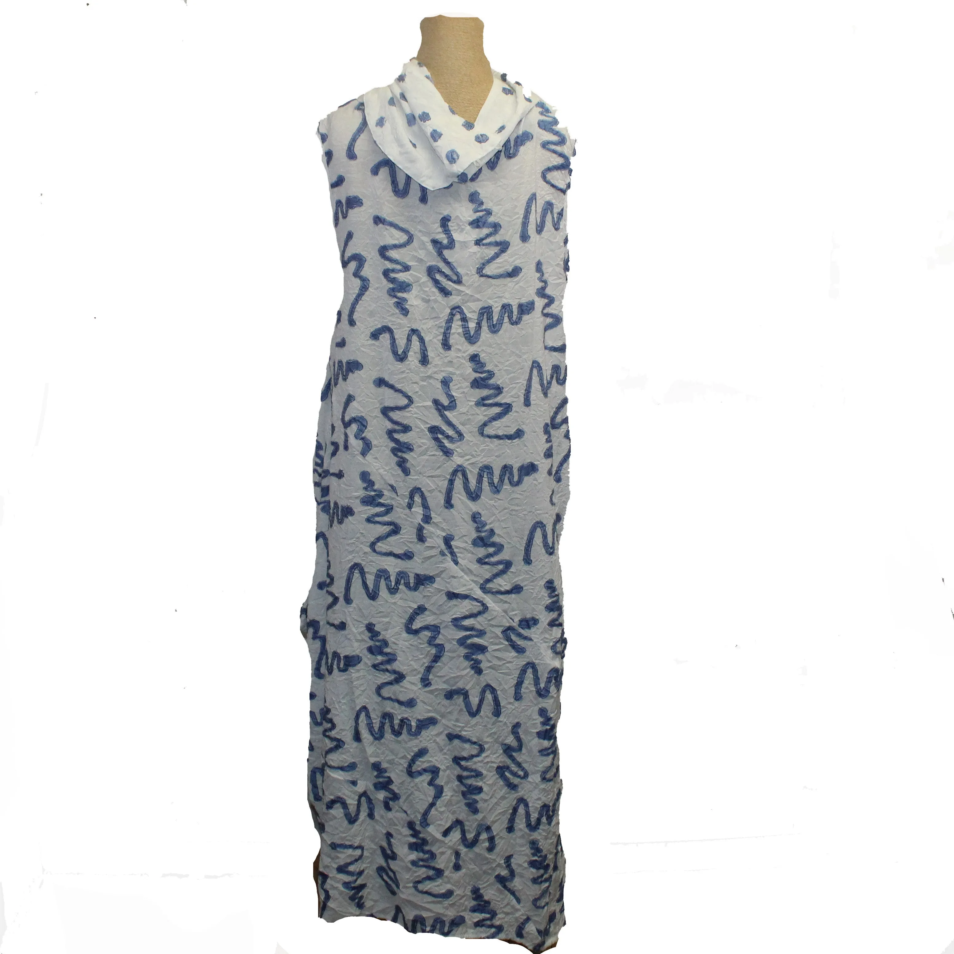 Dress To Kill Dress, Squiggle, White/Sky Blue, Dot Scarf, S/M