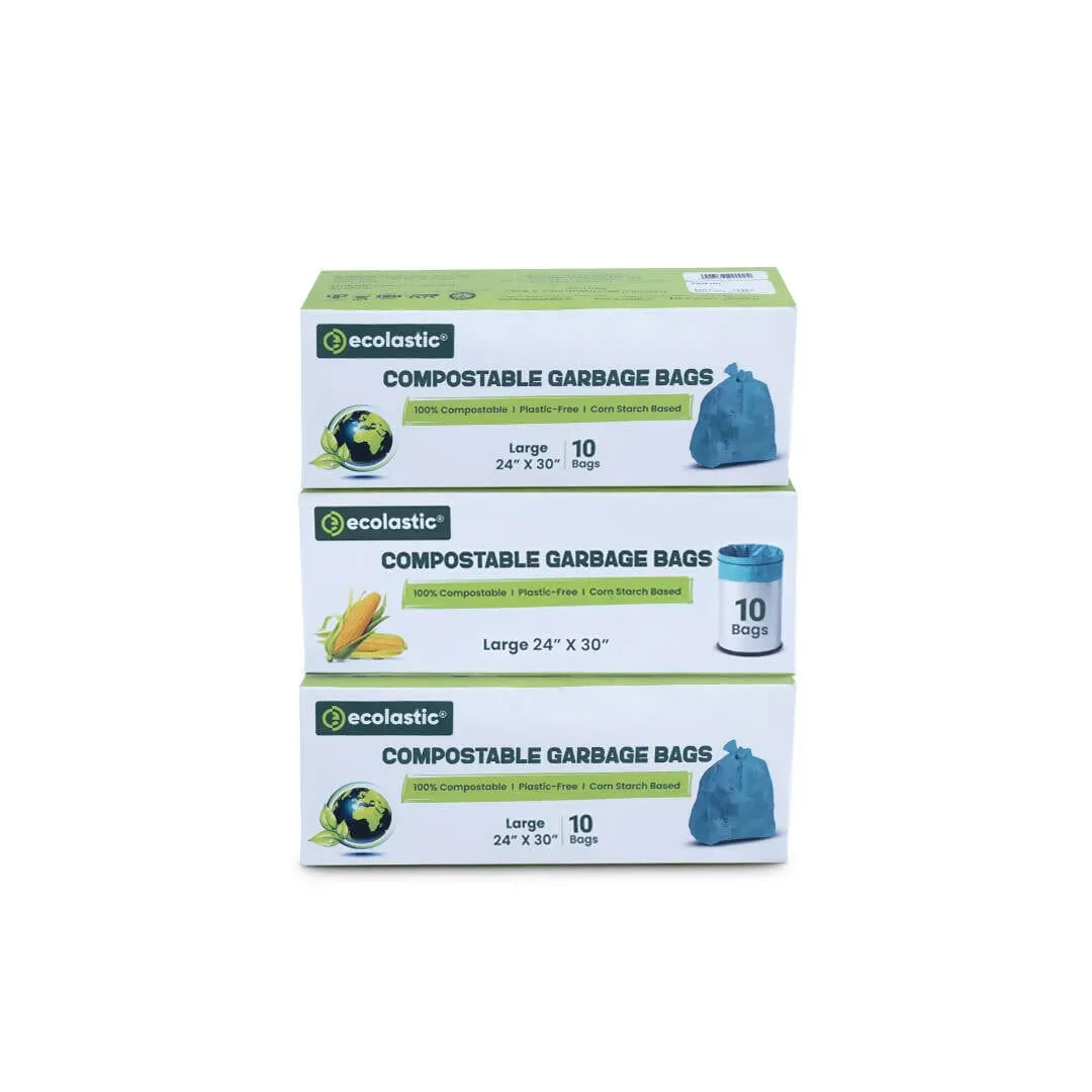 Ecolastic 100% Compostable & Eco-friendly Garbage Bags I MEDIUM (19 x 21 in.) I 45 bags I Pack of 3 I Capacity 35L I Green Colour