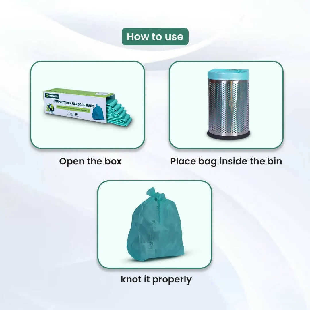 Ecolastic 100% Compostable & Eco-friendly Garbage Bags I MEDIUM (19 x 21 in.) I 45 bags I Pack of 3 I Capacity 35L I Green Colour