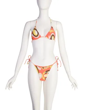 Emilio Pucci Vintage Salmon Brown Yellow Psychedelic Print Two Piece Bikini Swimsuit