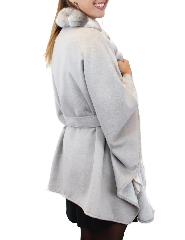 GRAY CASHMERE CAPE/PONCHO WITH BEIGE CHINCHILLA FUR TRIM