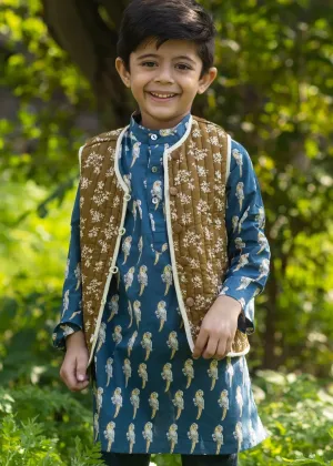 Helia/Floral Olive & Ochre 100% Cotton Reversible Bundi Jacket Unisex (0-12 Years)