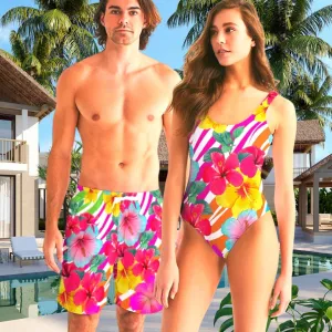 ISLAND FLOWERS COUPLES MATCHING SWIMSUITS