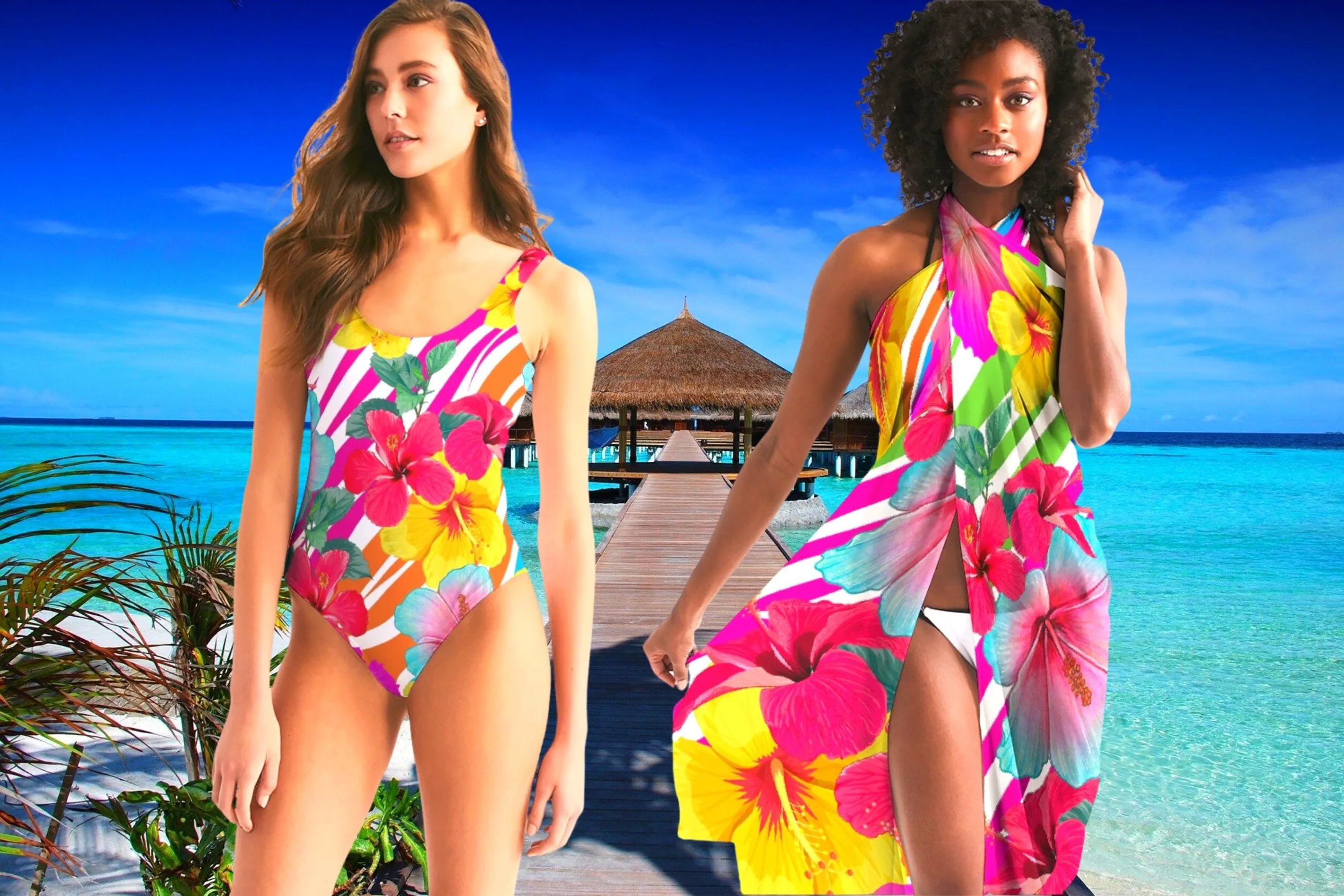 ISLAND FLOWERS COUPLES MATCHING SWIMSUITS