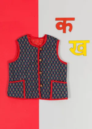 Kanak Ratan Blue & Red 100% Cotton Quilted Reversible  Jacket Unisex (0-12 Years)