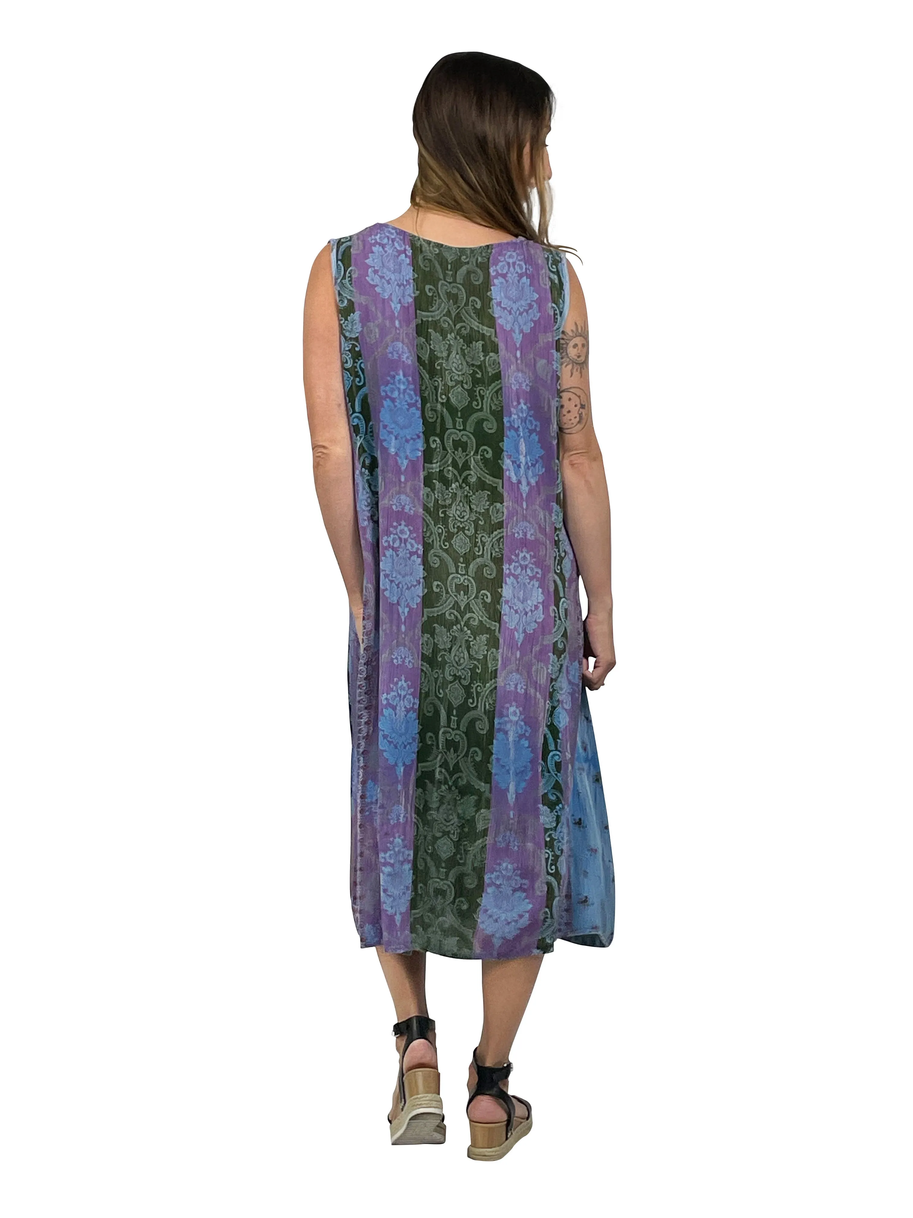 La Cera Jacobean Floral Print Sleeveless Dress