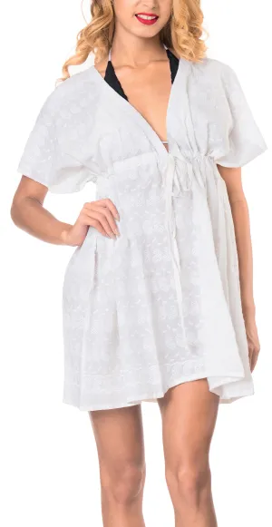 LA LEELA Bikini Swim Beach wear Swimsuit Cover ups Women Caftan Dress Solid OSFM 14-24W [L- 3X] Ghost White_A445