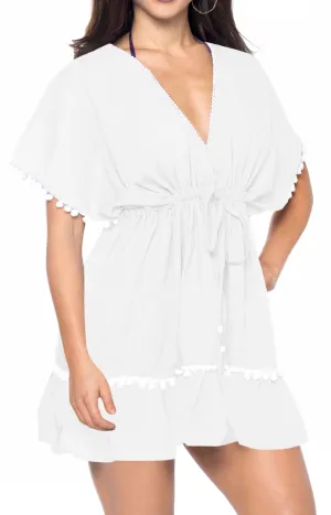 LA LEELA Bikini Swim Beach wear Swimsuit Cover ups Women Caftan Dress Solid OSFM 16-32W [XL- 5X] Ghost White_L584