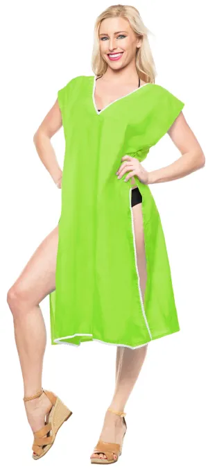 LA LEELA Bikini Swim Beach wear Swimsuit Cover ups Women Caftan Dress Solid OSFM 8-14 [M- L] Green_B621