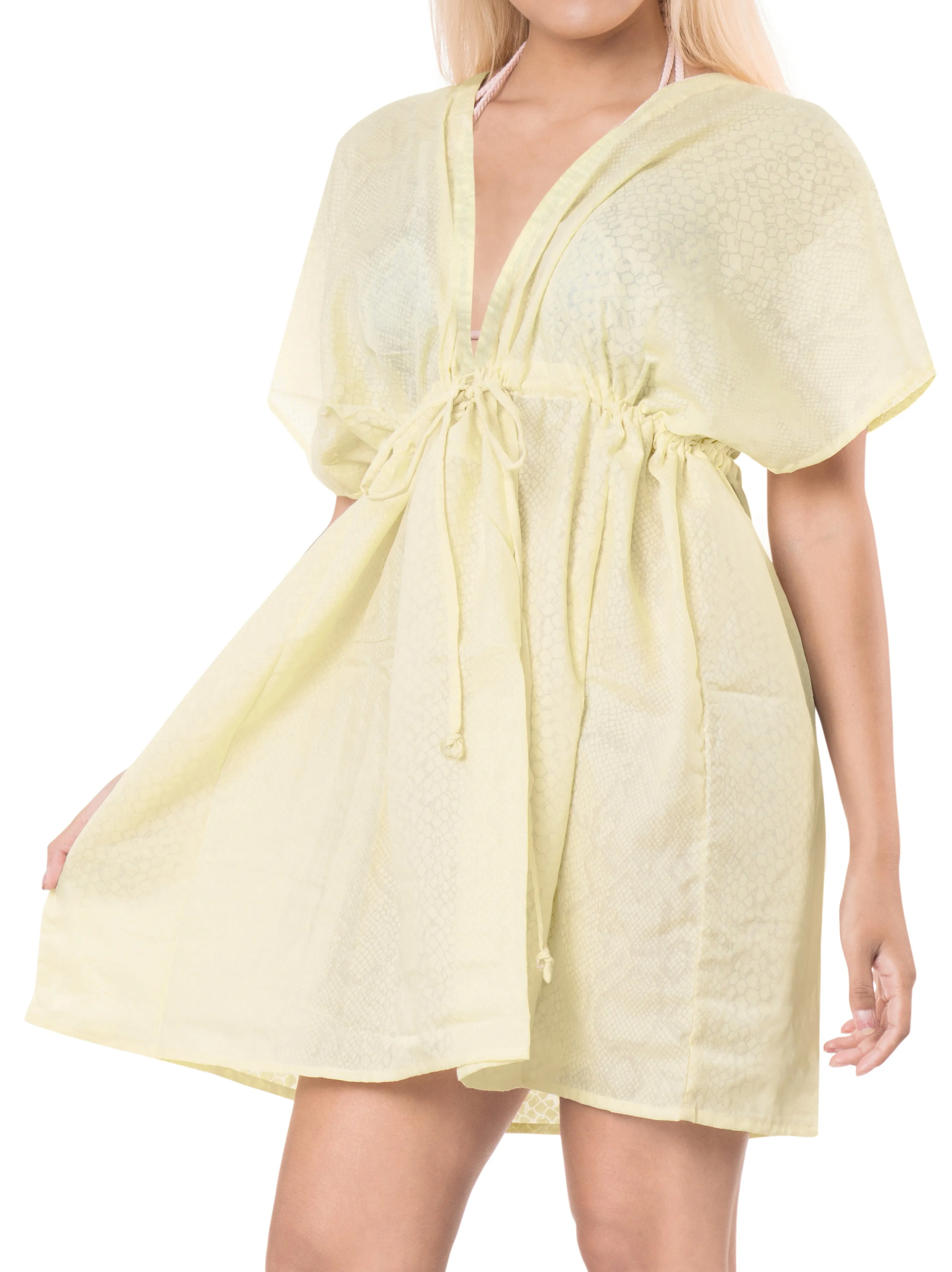 LA LEELA Bikni Swimwear Chiffon Solid Hawaiian Beach Cover Up Cream_B134