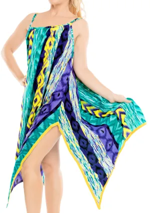 LA LEELA Bikni Swimwear Soft fabric Printed Beachwear Loose Cover Up OSFM 14-16W [L- 1X] Green_F252