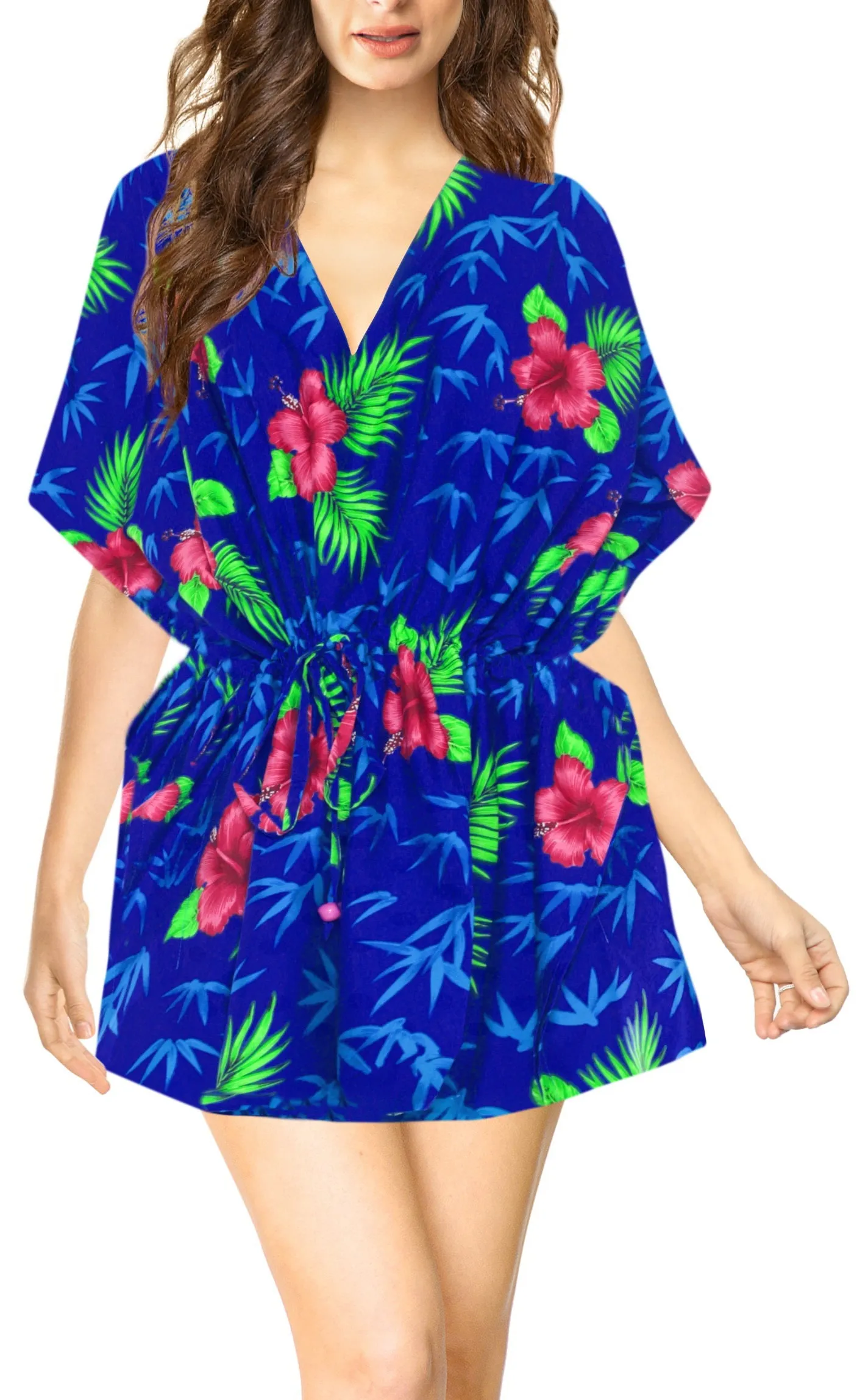 LA LEELA Bikni Swimwear Soft fabric Printed Beachwear Loose Cover Up OSFM 16-28W [XL- 4X] Blue_O269