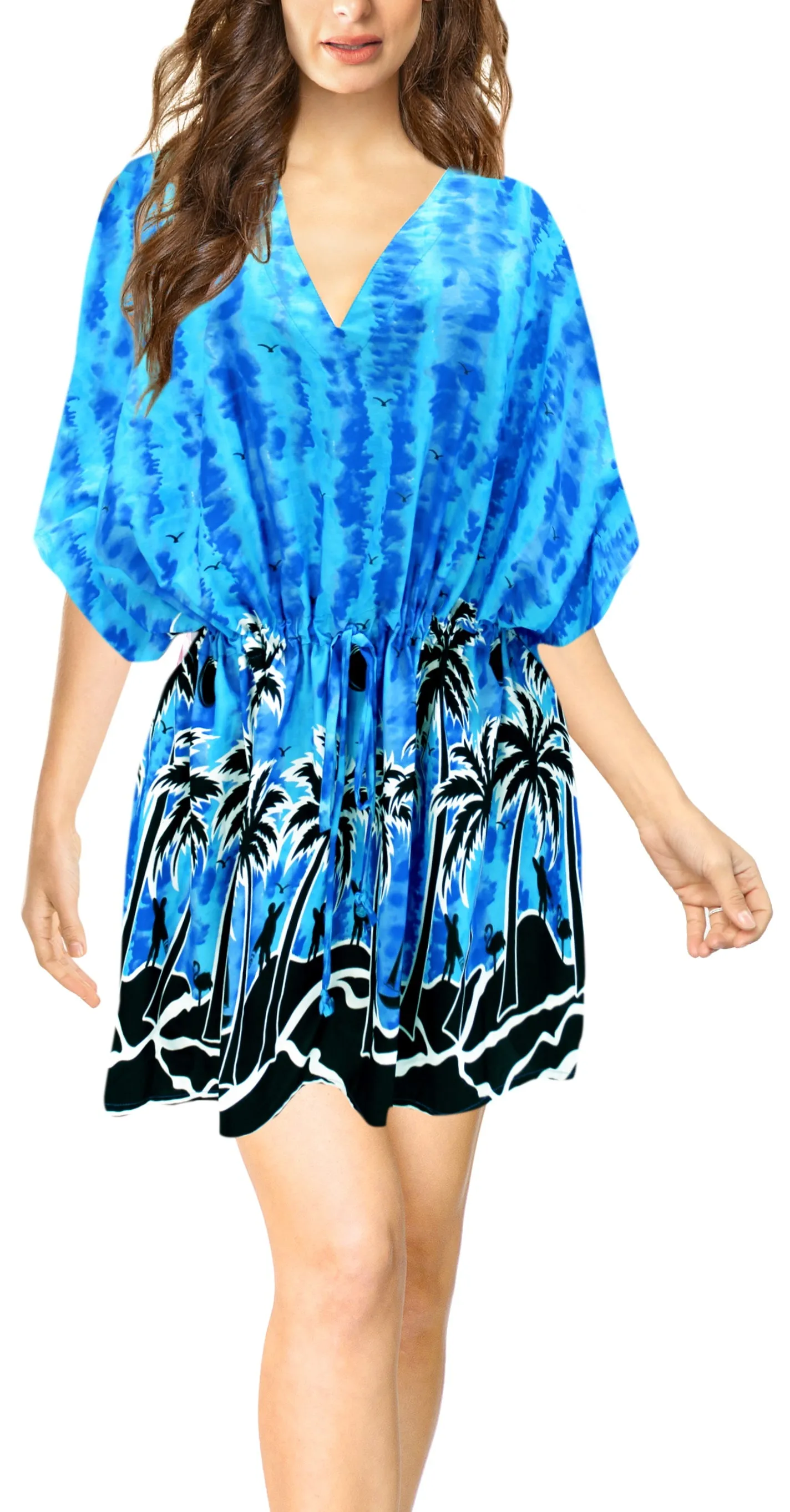 LA LEELA Bikni Swimwear Soft fabric Printed Beachwear Loose Cover Up OSFM 16-28W [XL- 4X] Blue_P990