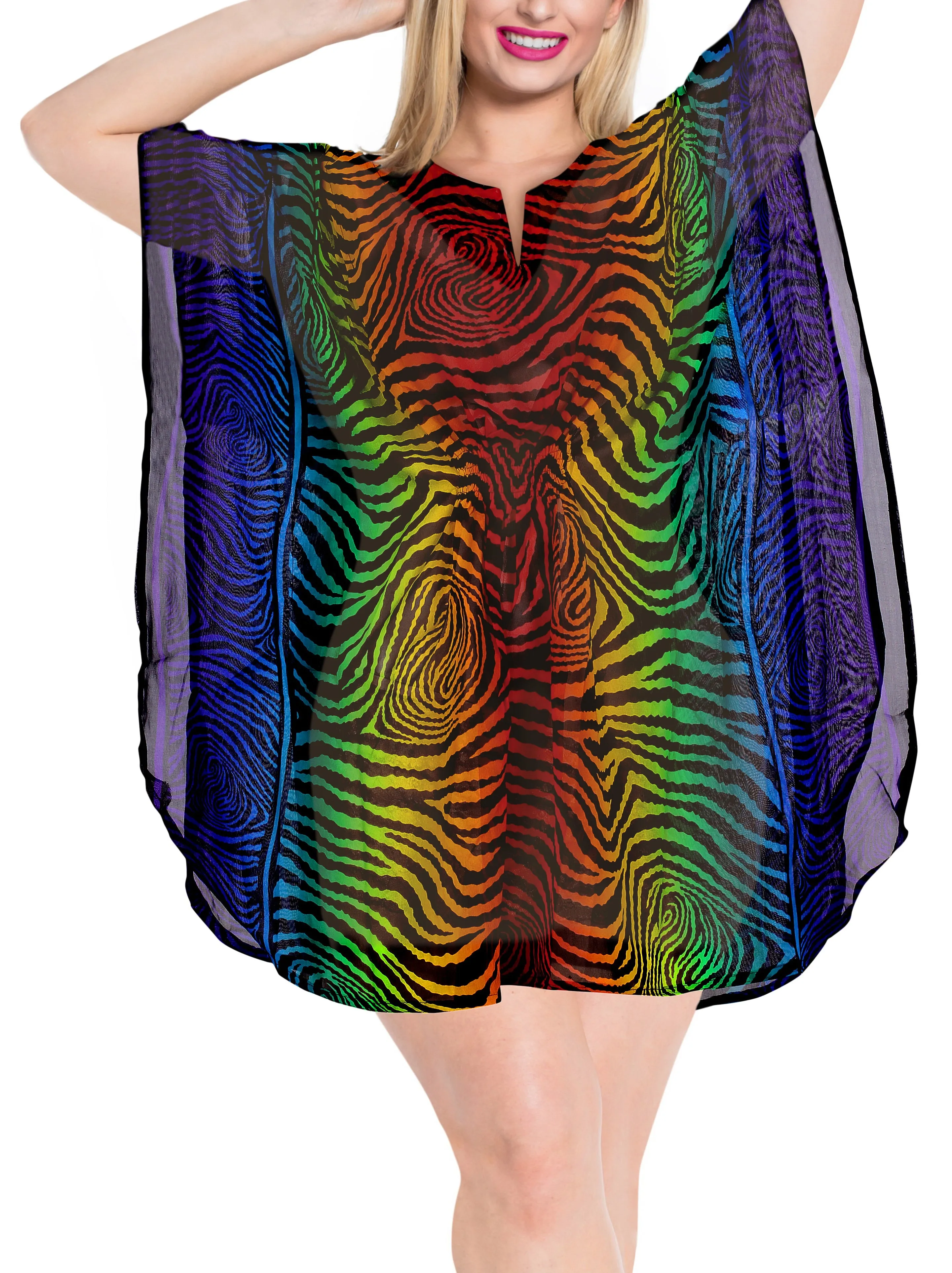 LA LEELA Bikni Swimwear Soft fabric Printed Beachwear Loose Cover Up OSFM 8-10 [M- M] Multicolor_H837