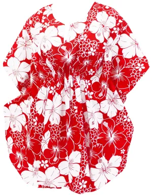 LA LEELA Bikni Swimwear Soft fabric Printed Beachwear Loose Cover Up OSFM 8-14 [M- L] Blood Red_R235