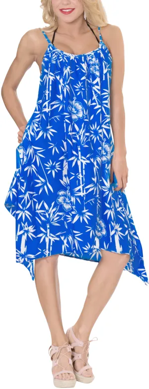 LA LEELA Casual DRESS Beach Cover up Rayon Printed Tropical Halter Swimsuit