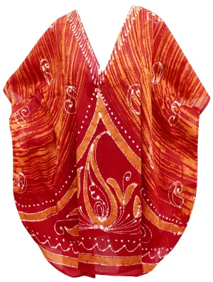 LA LEELA Cotton Batik Short Caftan Vacation Top OSFM 14-18W [L- 2X] Pumpkin Orange_K230