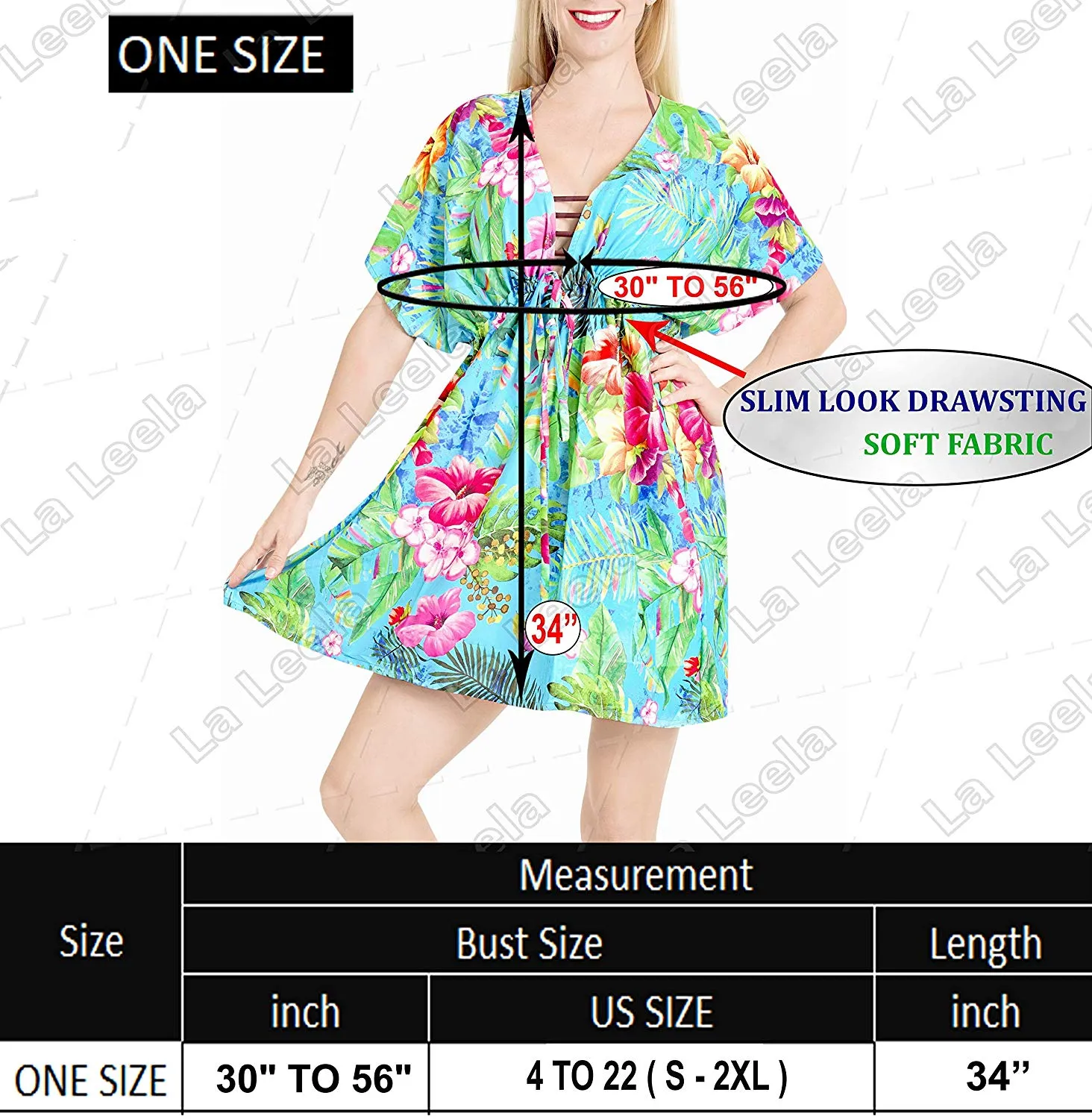 LA LEELA Coverup Beach Bikini Swimwear Swimsuit Caftan Dress Women Printed