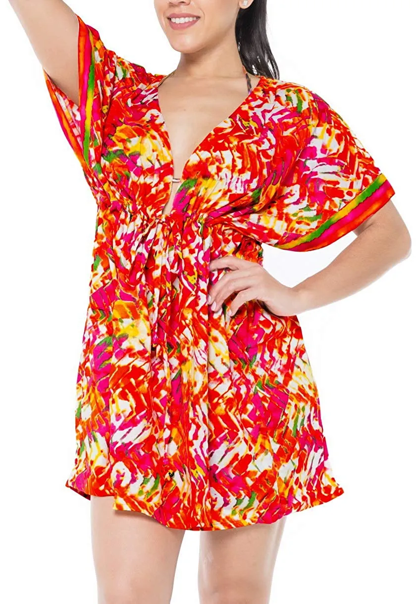 LA LEELA Coverup Beach Bikini Swimwear Swimsuit Caftan Dress Women Printed