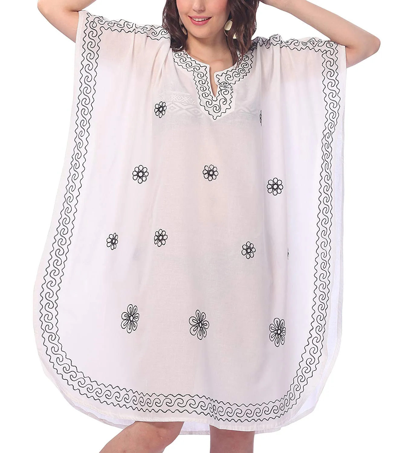 LA LEELA Rayon 8 Solid Women's Nightgown Kaftan Style Beachwear Cover up Dress