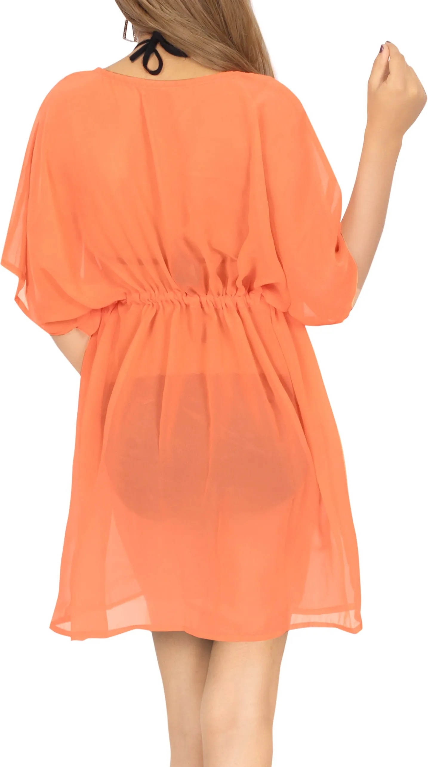 La Leela Sheer Lightweight 5 oz Chiffon Cover up Kaftan Dress Women One Size