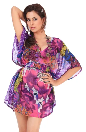 LA LEELA Summer Short Sleeve Dress for Women V Neck Shift Tunic Dresses US 10-14 Purple_G681