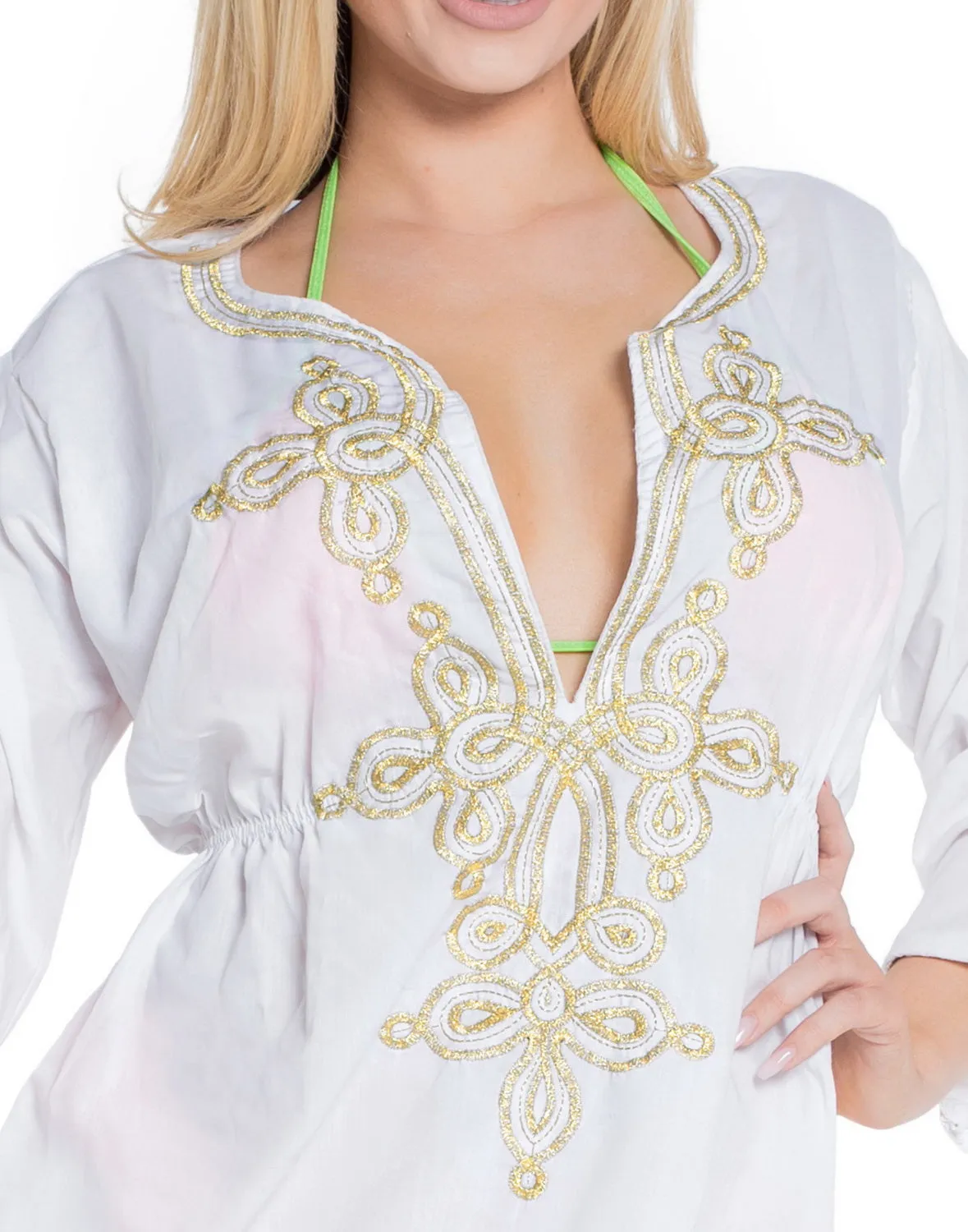 LA LEELA Women's Beach Cover up Blouse TOP White_N826 OSFM 8 - 14 White_N826