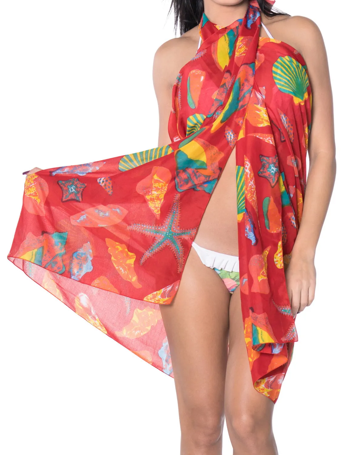 LA LEELA Women's Swimsuit Cover Ups Beach Sarongs Plus Size One Size Red_D235