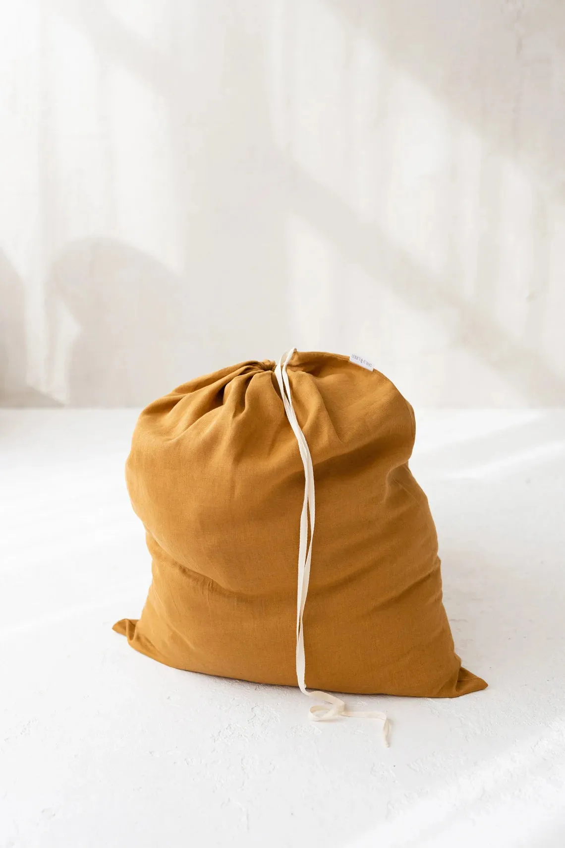 Linen Laundry Bag In Amber Yellow