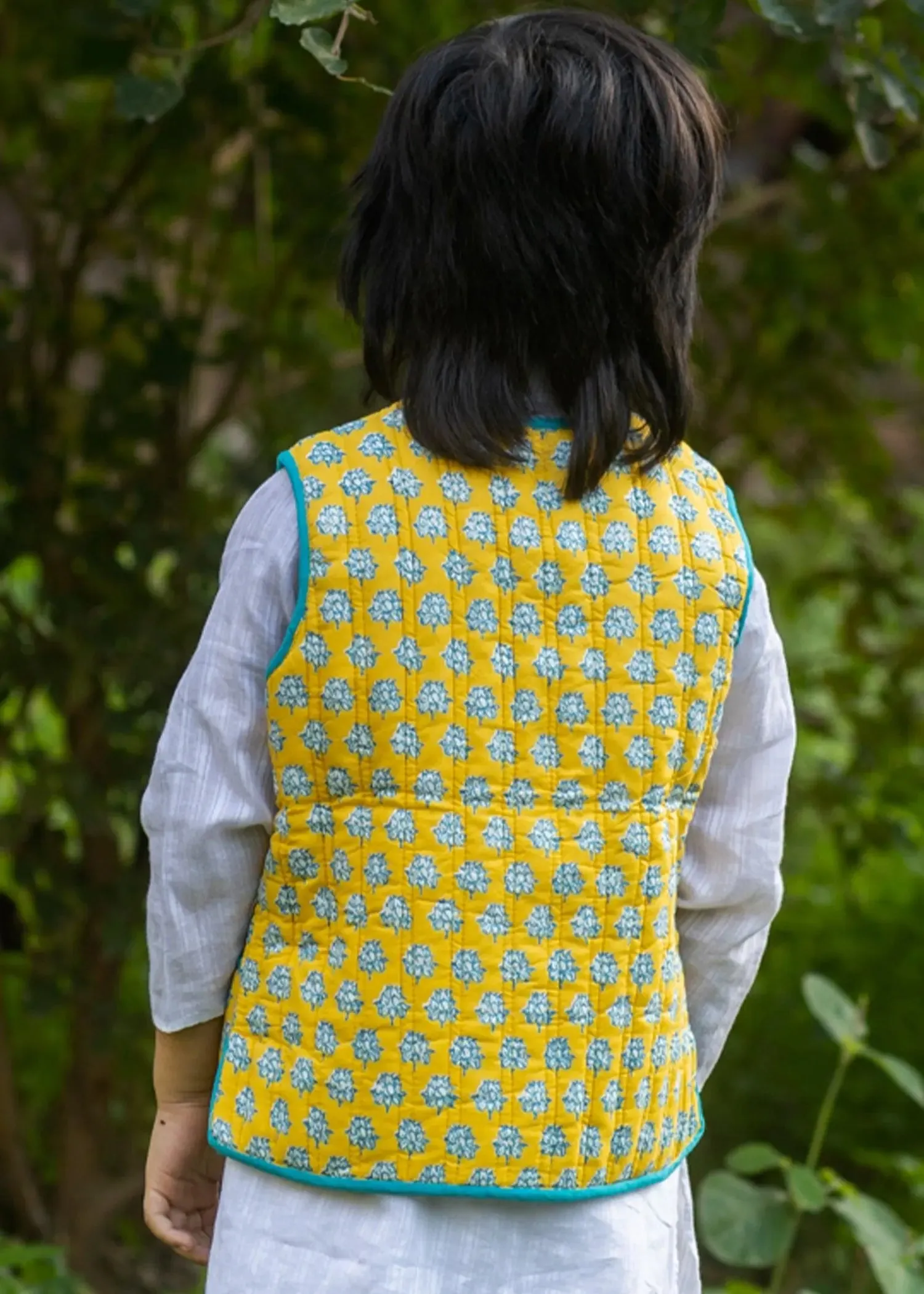 Lotus/Sesame Yellow 100% Cotton Reversible Bundi Jacket Unisex (0-12 Years)