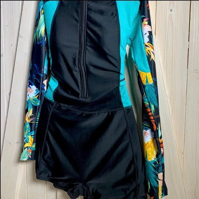 M-XXL DOLPHIN Swim - surfsuit / swimsuit / springsuit black w turquoise lats