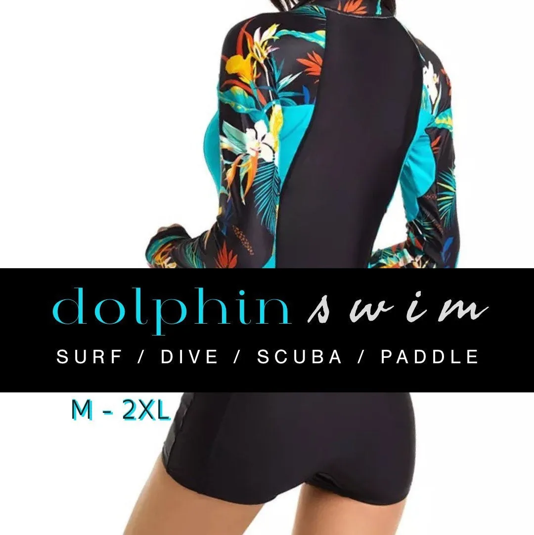 M-XXL DOLPHIN Swim - surfsuit / swimsuit / springsuit black w turquoise lats