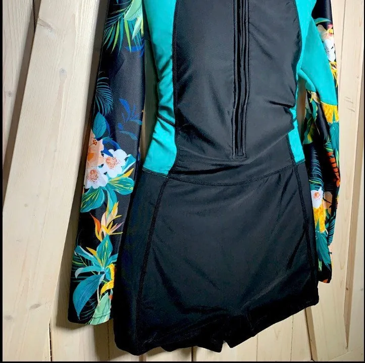 M-XXL DOLPHIN Swim - surfsuit / swimsuit / springsuit black w turquoise lats