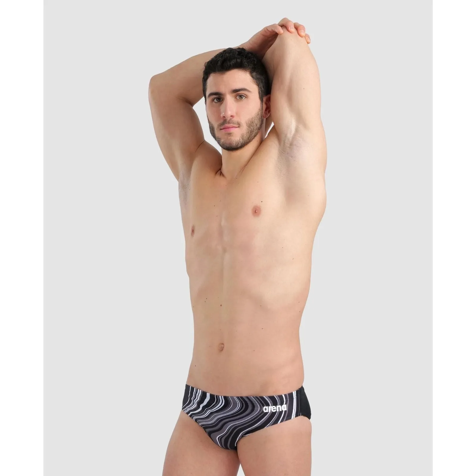 MEN'S MARBLED PRINT SWIM BRIEF - BLACK/BLACK MULTI