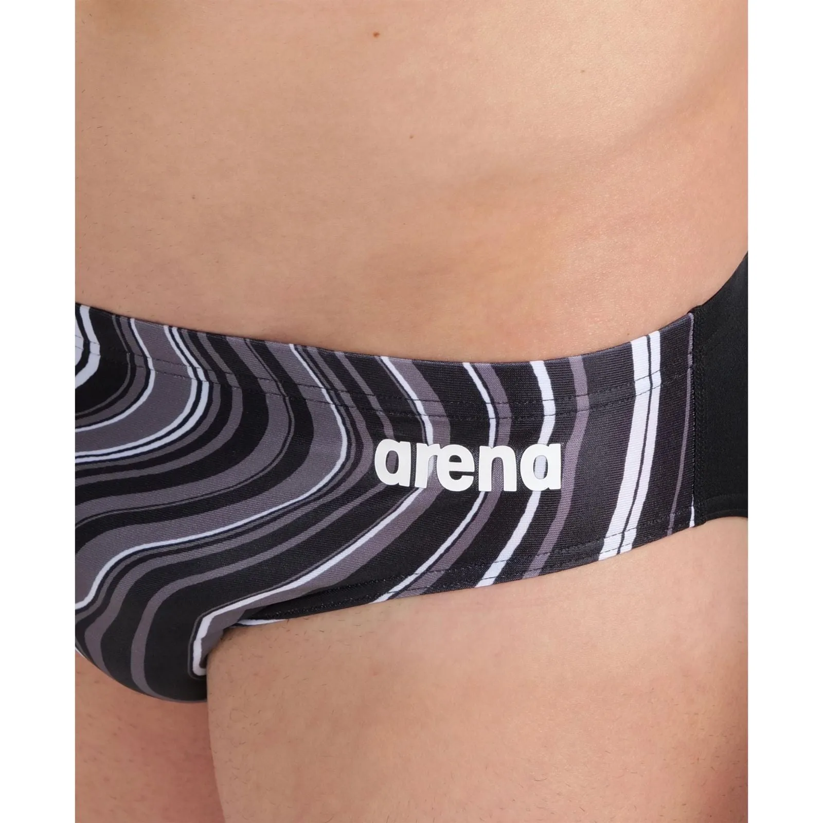 MEN'S MARBLED PRINT SWIM BRIEF - BLACK/BLACK MULTI