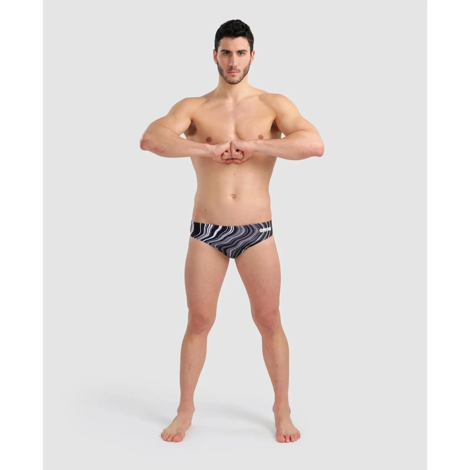 MEN'S MARBLED PRINT SWIM BRIEF - BLACK/BLACK MULTI