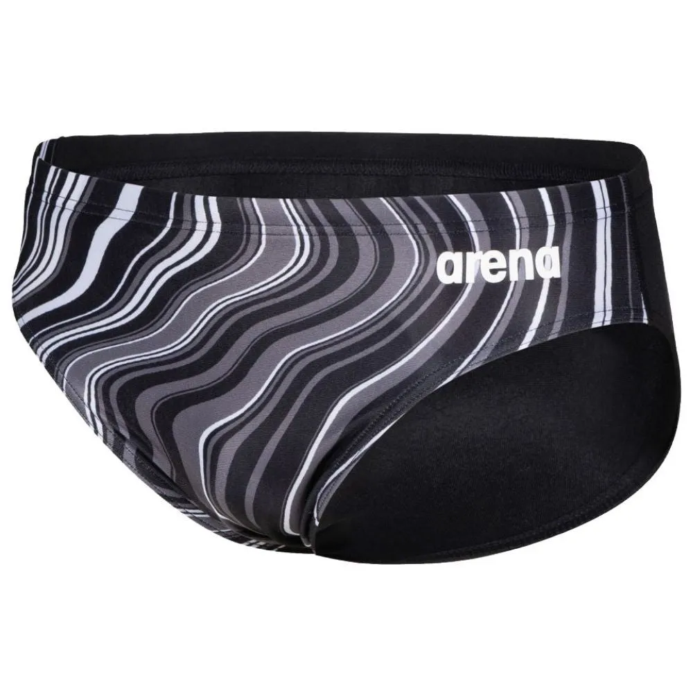 MEN'S MARBLED PRINT SWIM BRIEF - BLACK/BLACK MULTI