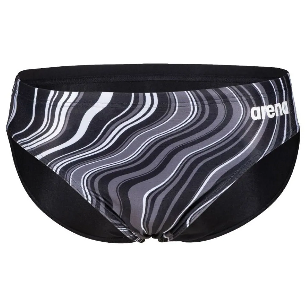 MEN'S MARBLED PRINT SWIM BRIEF - BLACK/BLACK MULTI