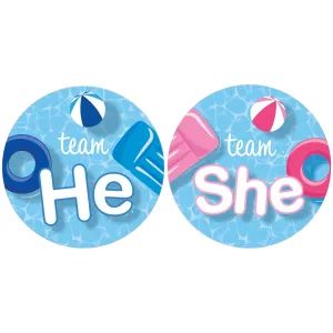 Pool Party: Gender Reveal Party - Team He or Team She - 40 Stickers